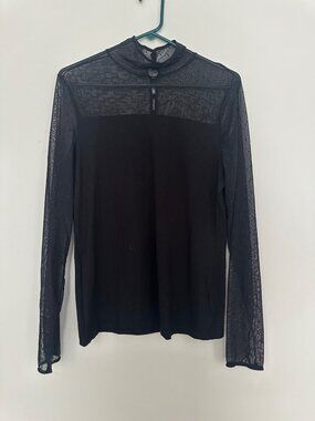 Sheer Black Dotted Mesh Whimsigoth Fairy Grunge Long Sleeve Top Womens M 90s Y2K